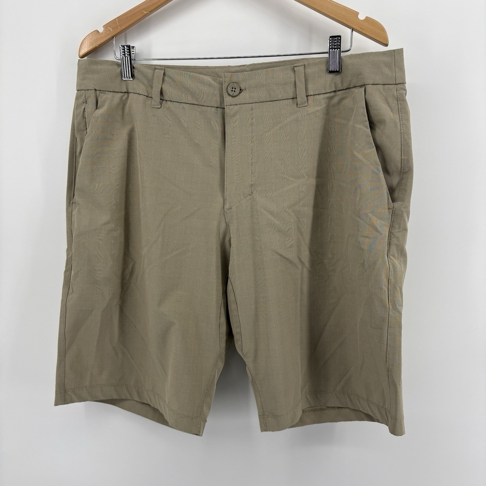 Hang Ten Shorts‎ Mens 36 Tan Khaki Plaid Quick Dry 4 Way Stretch